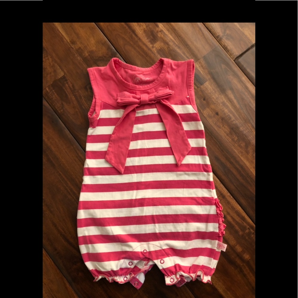 Ruffle Butts pink and white one piece size 2T